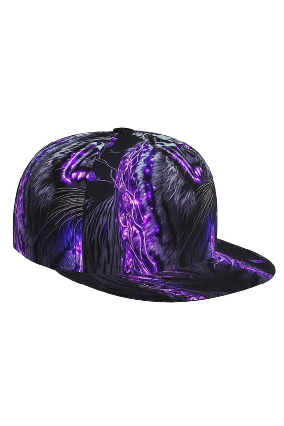 Purple Plant White Tiger for Baseball Cap Men Cap Flat Brim for Men Women Teens Adjustable Baseball Cap