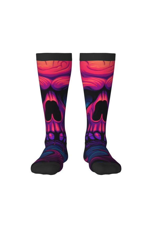 Purple-Red Skull for Adult Stockings Breathable Sock Non-Pilling,Contrasting Color Design