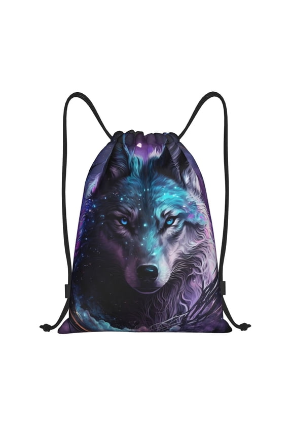 Purple Sky Wolf Print Drawstring Backpack Bag Sport Versatile Sports Backpack for Gym, Travel, Swimming, Beach