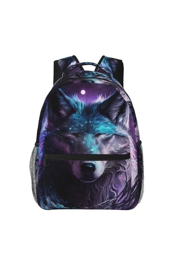 Purple Sky Wolf Print Laptop Backpack Lightweight Casual Travel Daypack for College Workplace Travel