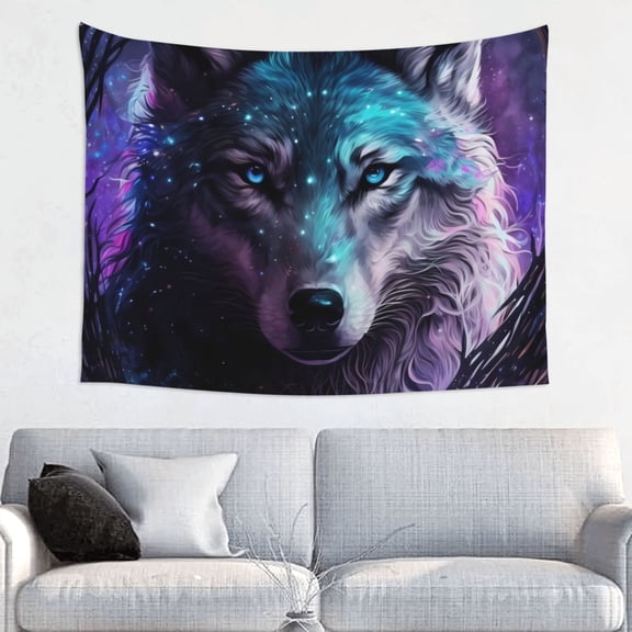 Hirioo Purple Sky Wolf Print Tapestry Lightweight Fabric for Bedroom Aesthetic Home Wall Dorm Dcor Living Room Decor 29x37 Inch