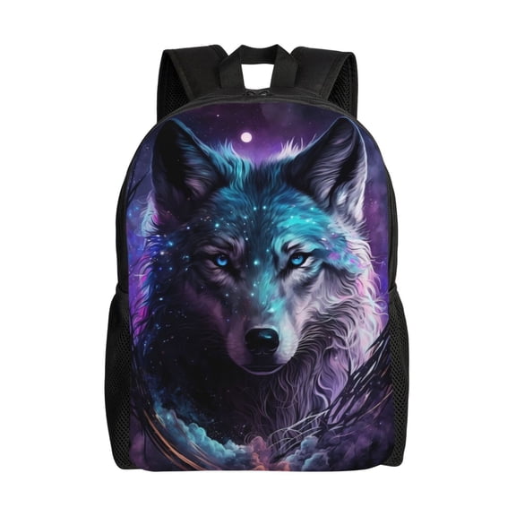 Hirioo Purple Sky Wolf for Travel Backpack for Women Men, Lightweight and Durable,Gift for Weekender, College, Work,and Outdoor Activities