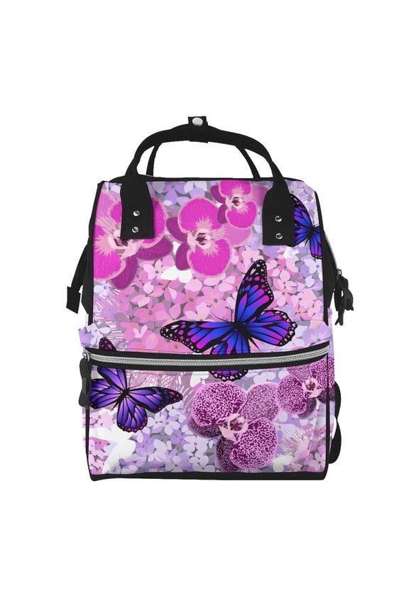 Purple Vintage Butterfly for Mummy Diaper Bag Backpack Diaper Bag Backpack for Moms and Dads Unisex Shoulder Bags Travel Hiking Outdoor Pack