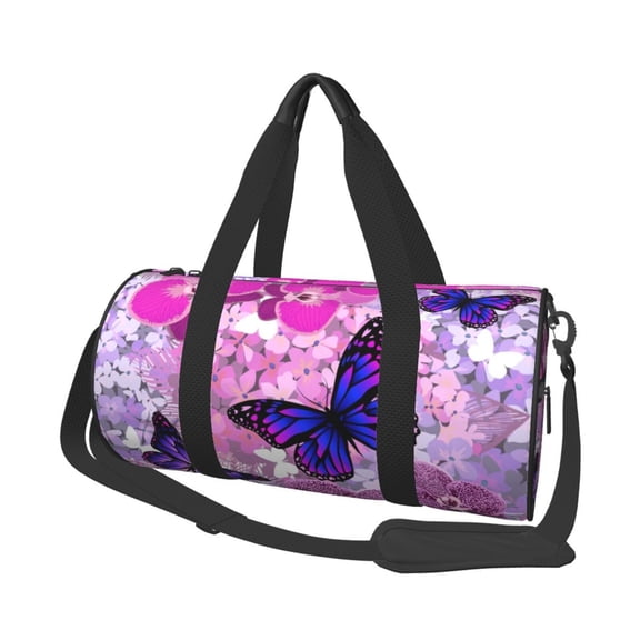 Hirioo Purple Vintage Butterfly for Round Large Capacity Travel Luggage Bag Weekend Getaway Bag for Gym Beach Swim Bag Men Women