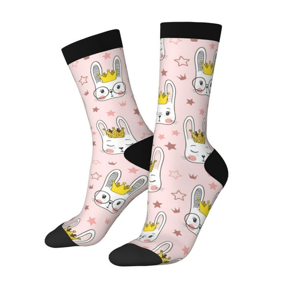 Hirioo Queen For Rabbit Pattern Adult Middle Tube Socks Breathable Sock Non-Pilling,Contrasting Color Design