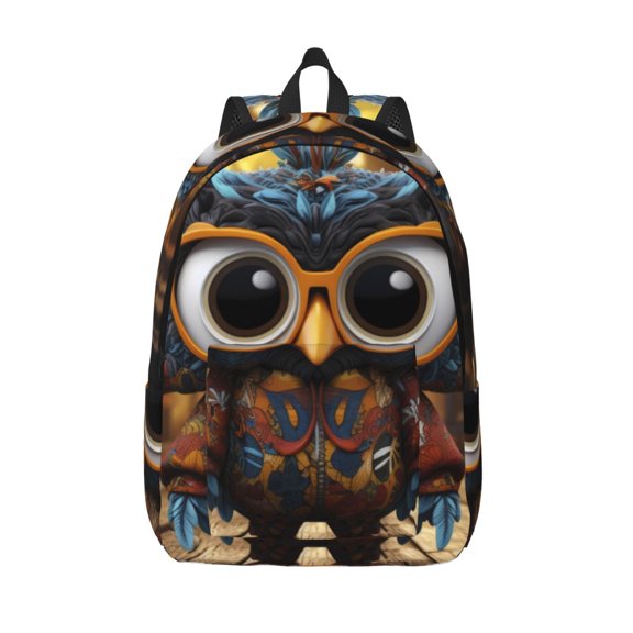 Hirioo Quirky Owl With Glasses Canvas Backpack, Durable Travel Backpack with Multiple Compartments,Large Capacity, Backpack for School, Hiking, Work