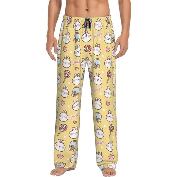 Hirioo Rabbit And Candy for Men's PJ Pajama Pants Sleep Pants Men's Home Trousers with Pockets,S-3XL-Small