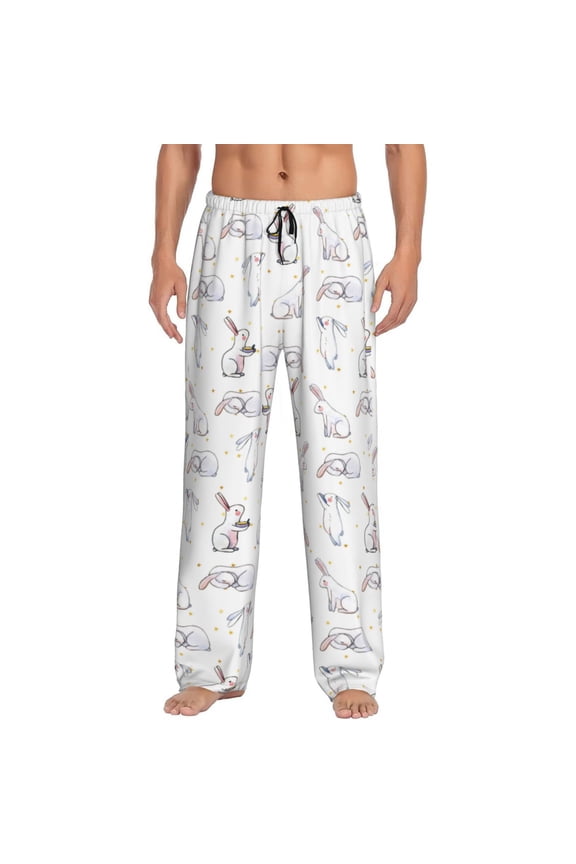 Rabbit Eating for Men's PJ Pajama Pants Sleep Pants Men's Home Trousers with Pockets,S-3XL-Small