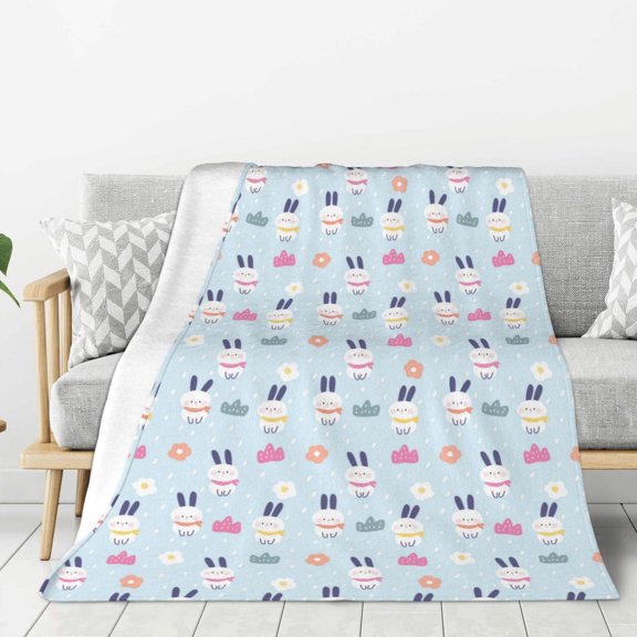 Hirioo Rabbit In The Rain for Flannel Blanket, Cozy and Warm Throw for Bed or Couch ,Perfect for All Seasons-80"x60"
