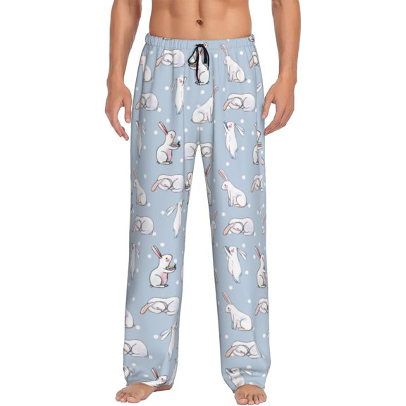 Hirioo Rabbit Is Eating Carrots for Men's PJ Pajama Pants Sleep Pants Men's Home Trousers with Pockets,S-3XL-Large