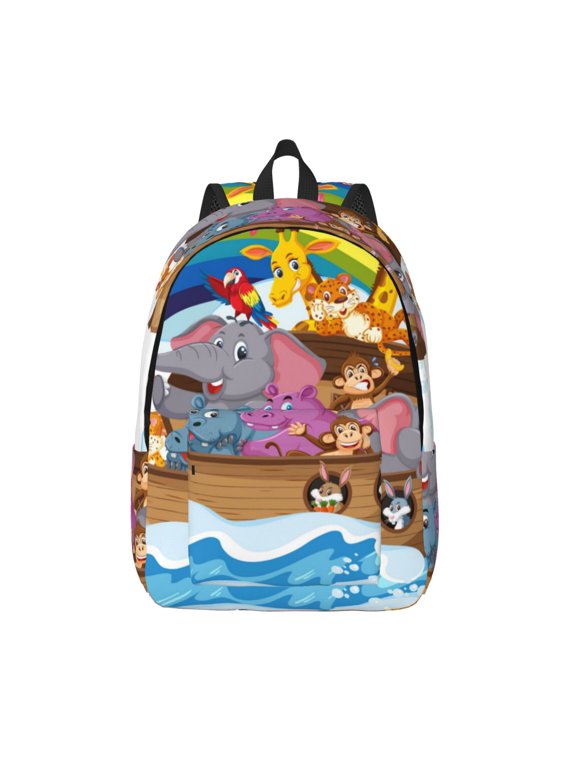 Rainbow Animals on Noah's Ark Canvas Backpack, Durable Travel Backpack with Multiple Compartments,Large Capacity, Backpack for School, Hiking, Work