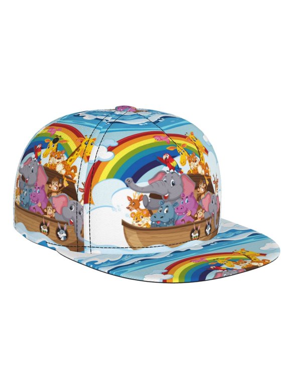 Rainbow Animals on Noah's Ark for Baseball Cap Men Cap Flat Brim for Men Women Teens Adjustable Baseball Cap