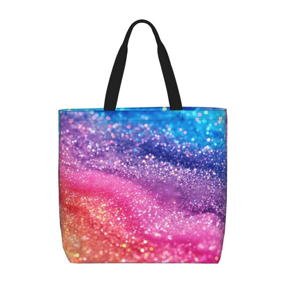 Hirioo Rainbow Glitter Cute for Tote Bag for Women, Quilted Shoulder Bag with Zipper, Large Capacity Handbags for Casual, Travel, Work