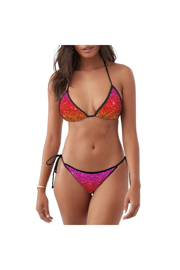 Rainbow Glitter for Bikinis Swimsuit Set for Women Swimwear Triangle Bathing Suit Summer Swimwear