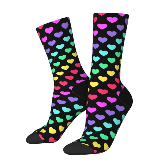 Hirioo Rainbow Hearts Pattern Adult Middle Tube Socks Breathable Sock Non-Pilling,Contrasting Color Design