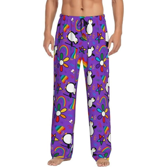 Hirioo Rainbow Lgbt Penguin for Men's PJ Pajama Pants Sleep Pants Men's Home Trousers with Pockets,S-3XL-3X-Large