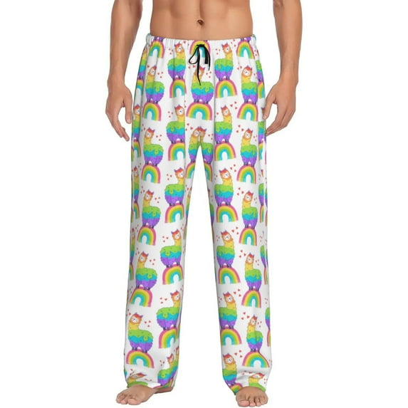 Hirioo Rainbow Llama for Men's PJ Pajama Pants Sleep Pants Men's Home Trousers with Pockets,S-3XL-XX-Large