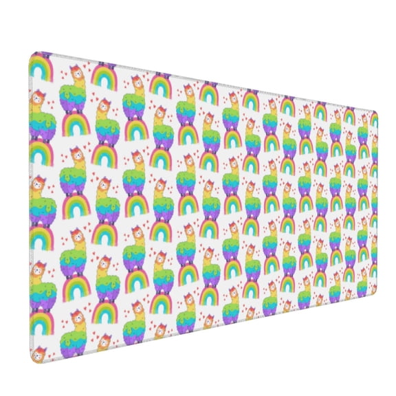 Hirioo Rainbow Llama for Mouse Pad ,Anti-Slip Base, Durable Stitched Edges, Perfect for Gaming, Office, and Home Use,16x35.5in