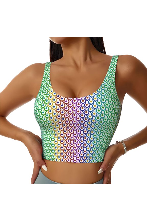 Rainbow Peacock Feathers for Women's Sports Vest with Full-Print Design, Stretchy Fabric and Removable Pads-Medium
