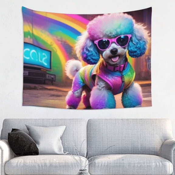 Hirioo Rainbow Poodle Urban Street Print Tapestry Lightweight Fabric for Bedroom Aesthetic Home Wall Dorm Décor Living Room Decor 29x37 Inch