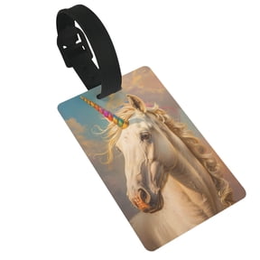 Hirioo Rainbow White Horse for Luggage ID Tag with Adjustable Strap Travel Baggage Bag Tags Suitcase Identify Labels for Women Men