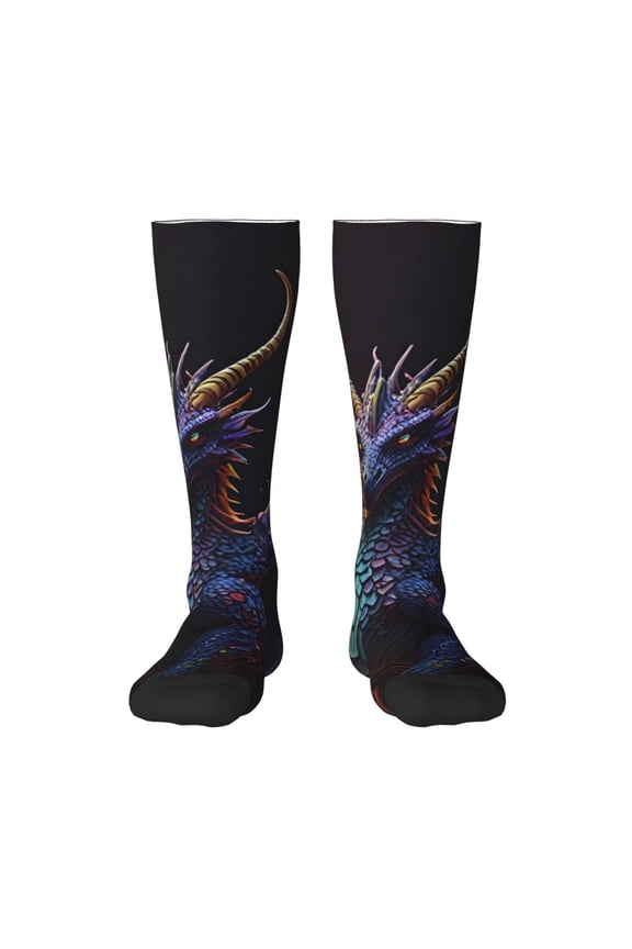 Rainbow Wings Majestic Dragon for Adult Stockings Breathable Sock Non-Pilling,Contrasting Color Design