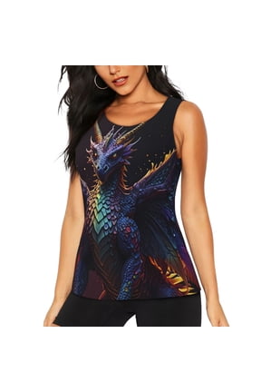 Rainbow Wings Majestic Dragon for Women's Workout Tank Top Sleeveless Workout Tops Athletic Gym Shirts-Medium