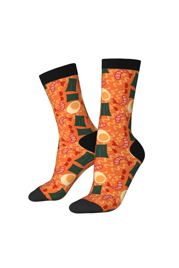 Ramen Noodle Soup Pattern Adult Middle Tube Socks Breathable Sock Non-Pilling,Contrasting Color Design