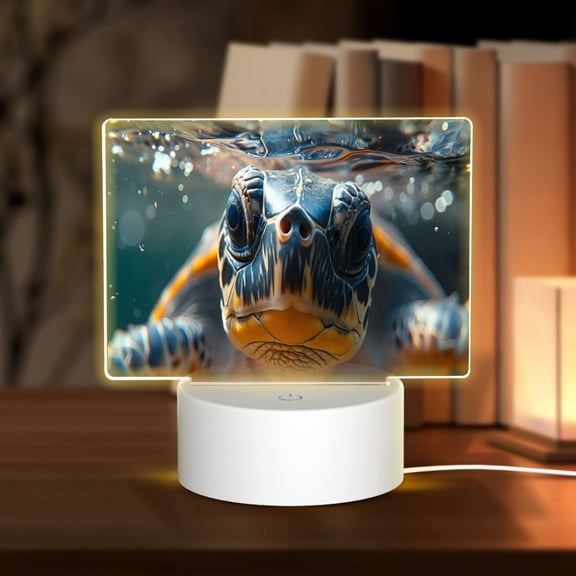 Hirioo Realistic Cute Sea Turtle for Rectangular Acrylic with Night Light Best Gifts for Lover Girl Mom, Valentine's Day Anniversary Birthday Wedding Present