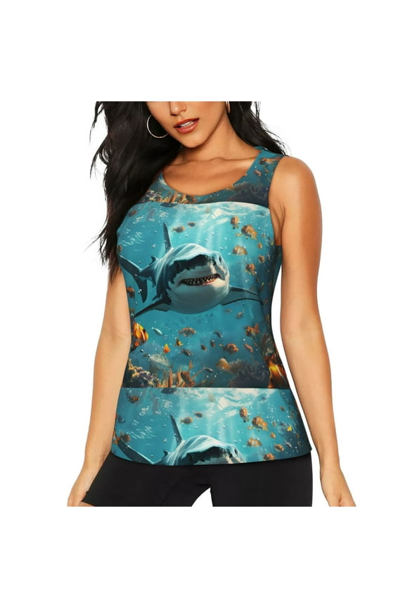 Realistic Ocean Shark for Women's Workout Tank Top Sleeveless Workout Tops Athletic Gym Shirts-X-Large