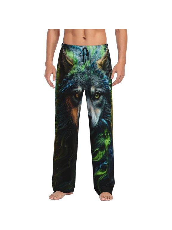 Realistic Style Colorful Wolf A for Women's PJ Pajama Pants Sleep Pants Women's Home Trousers with Pockets,S-3XL-3X-Large
