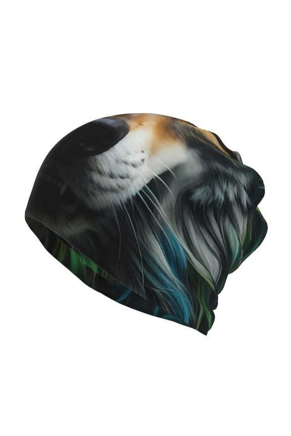 Realistic Style Colorful Wolf for Multifunction Beanie Hat for Men and Women Unisex for Winter Sports, Outdoor Activities, and Daily Wear