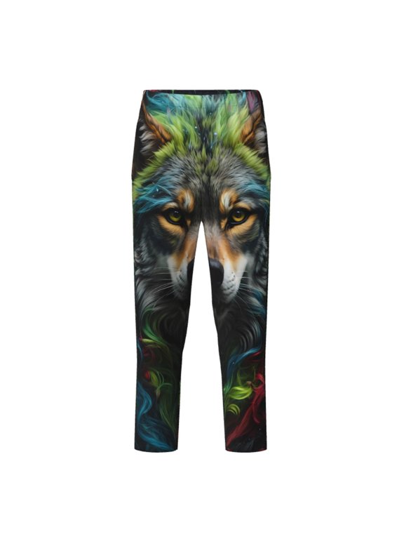 Realistic Style Colorful Wolf for Teenagers' Pajama Pants Womens Lounge Pants with Pockets Pj Bottoms Pants for Men-Large