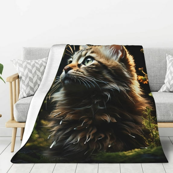 Hirioo Realistic Style Cute Cat for Flannel Blanket, Cozy and Warm Throw for Bed or Couch ,Perfect for All Seasons-60"x50"