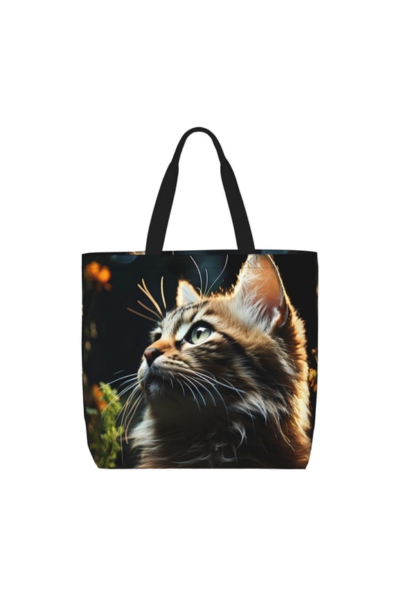 Realistic Style Cute Cat for Tote Bag for Women, Quilted Shoulder Bag with Zipper, Large Capacity Handbags for Casual, Travel, Work