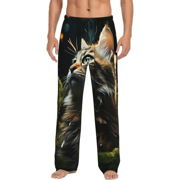 Hirioo Realistic Style Cute Cat for Men's PJ Pajama Pants Sleep Pants Men's Home Trousers with Pockets,S-3XL-X-Large