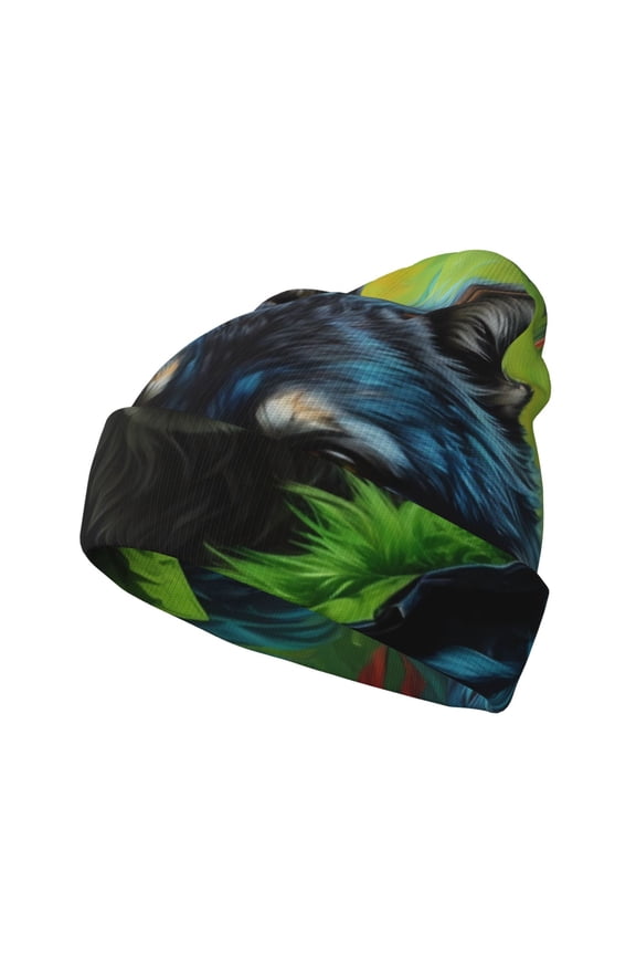 Realistic Style Wolf Warrior for Men's Knit Cuffed Beanie for Outdoor Activities Unisex