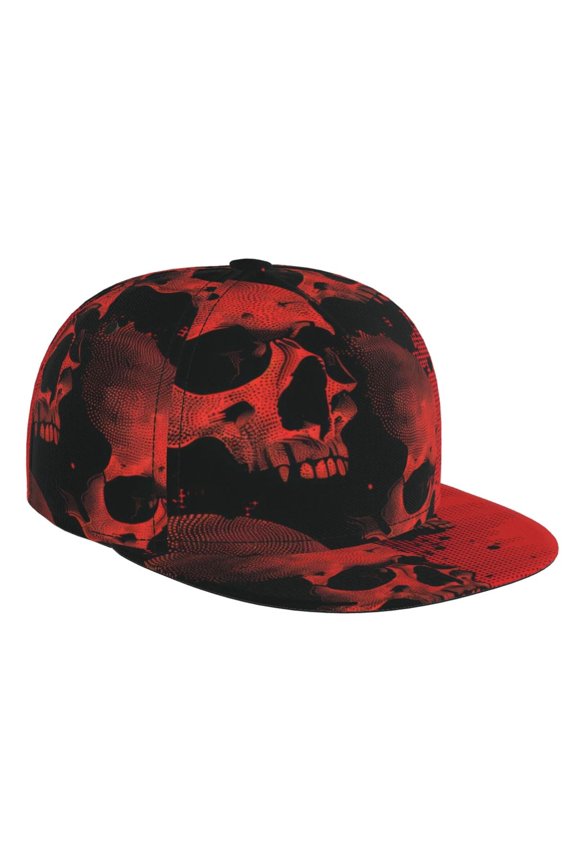 Red And Black Abstract Skull for Baseball Cap Men Cap Flat Brim for Men Women Teens Adjustable Baseball Cap