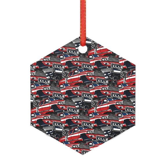 Hirioo Red And Blue Cars for Acrylic Christmas Pendant Hanging Christmas Tree Ornaments, Car, Home, Office Gift Decor-Hexagon