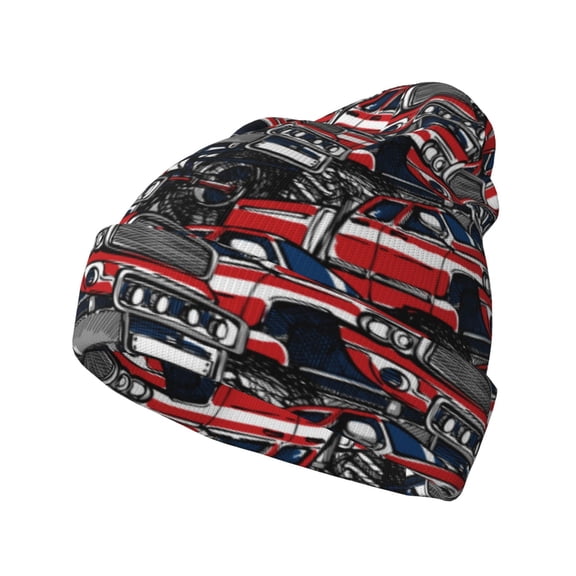 Hirioo Red And Blue Cars for Men's Knit Cuffed Beanie for Outdoor Activities Unisex