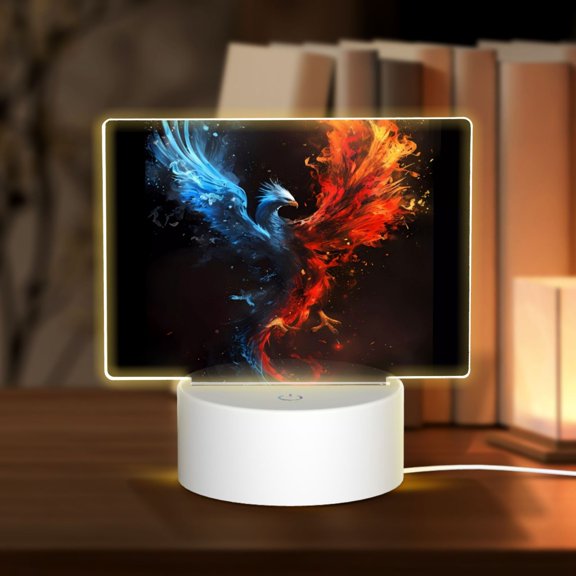 Hirioo Red And Blue Fire Bird for Rectangular Acrylic with Night Light Best Gifts for Lover Girl Mom, Valentine's Day Anniversary Birthday Wedding Present