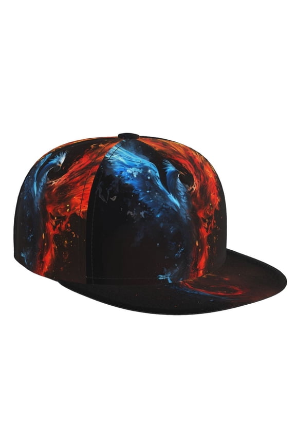 Red And Blue Fire Bird for Baseball Cap Men Cap Flat Brim for Men Women Teens Adjustable Baseball Cap