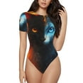 thumbnail image 1 of Hirioo Red And Blue Fire Cat for Women's Round Neck Short-sleeved Onesie Basic Bodysuits-Large, 1 of 7