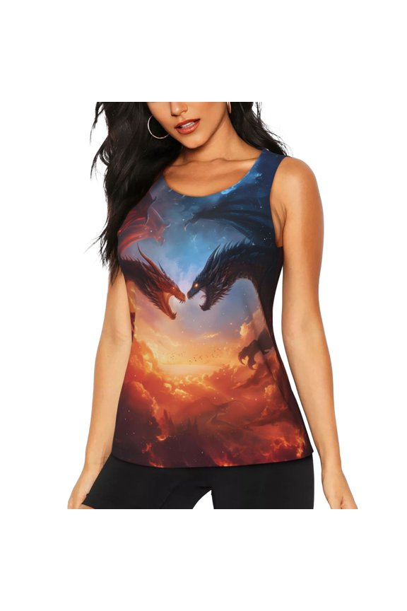 Red And Blue Fire Cloud Dragon for Women's Workout Tank Top Sleeveless Workout Tops Athletic Gym Shirts-Large