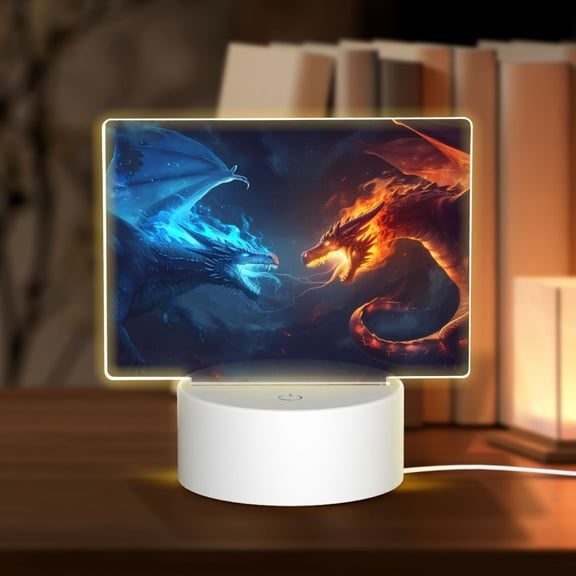 Hirioo Red And Blue Fire Dragon C for Rectangular Acrylic with Night Light Best Gifts for Lover Girl Mom, Valentine's Day Anniversary Birthday Wedding Present