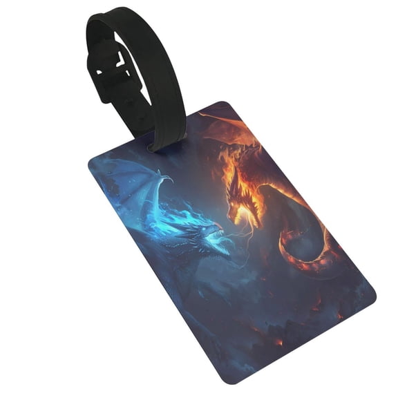Hirioo Red And Blue Fire Dragon C for Luggage ID Tag with Adjustable Strap Travel Baggage Bag Tags Suitcase Identify Labels for Women Men