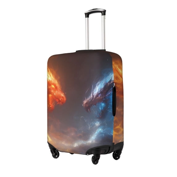 Hirioo Red And Blue Fire Dragon D for Elasticity Suitcase Cover (No luggage Included) Durable Luggage Protector Fits 18-32 Inch Luggage-Medium