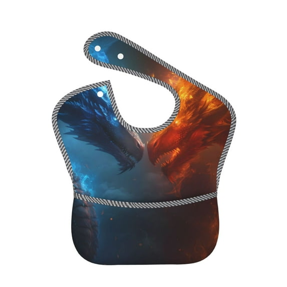 Hirioo Red And Blue Fire Dragon E for Baby Waterproof Pocket Bib Adjustable Closed for Babies Toddlers with Large Pocket 6-24Months