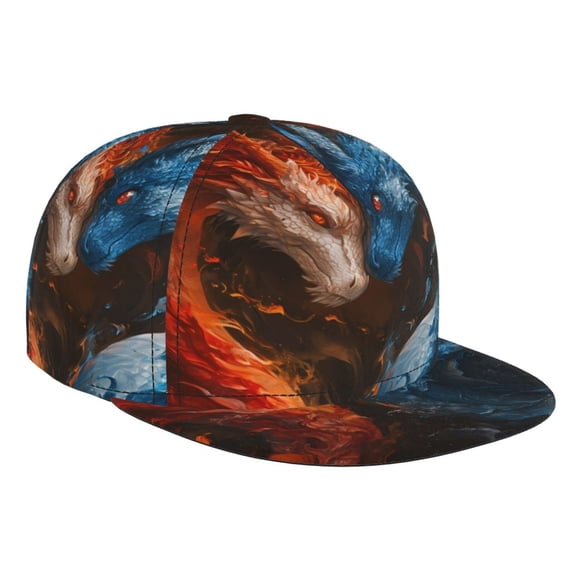 Hirioo Red And Blue Fire Dragon F for Baseball Cap Men Cap Flat Brim for Men Women Teens Adjustable Baseball Cap