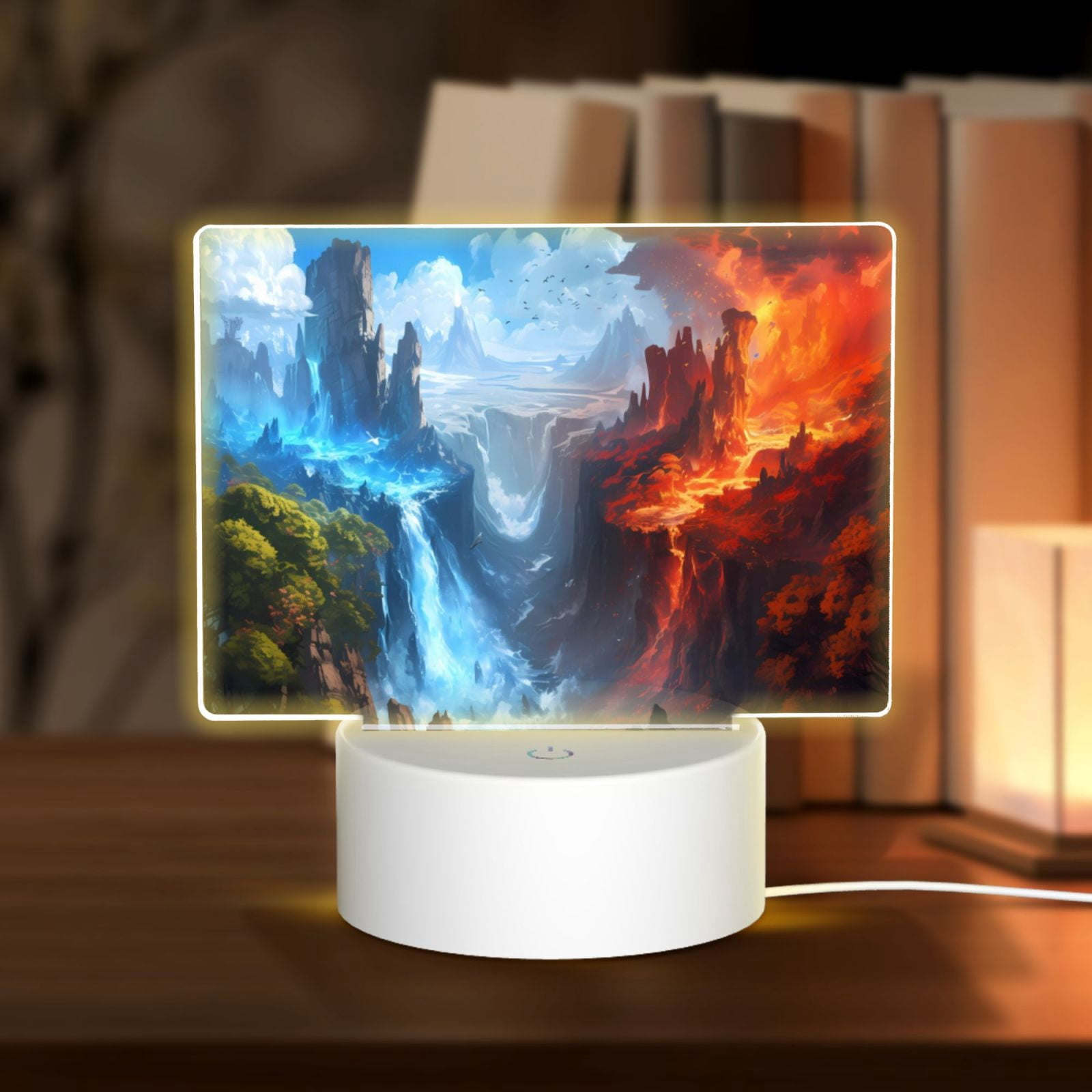 Hirioo Red And Blue Fire Mountains for Rectangular Acrylic with Night ...